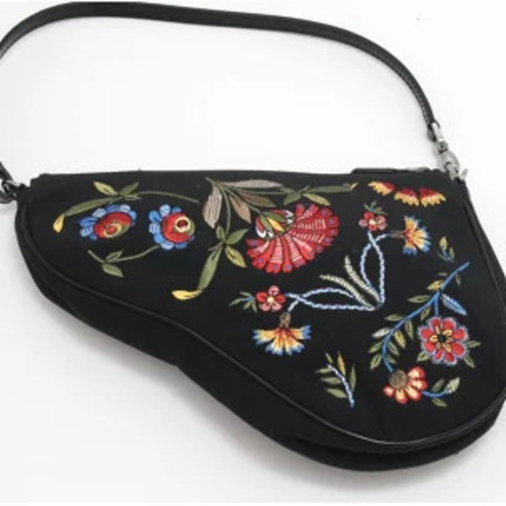 Christian Dior embroidered saddle bag accessory handbag black multicolor - Picture 2 of 6